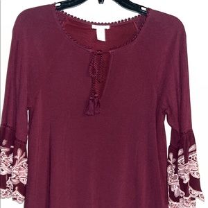 Casual maroon dress. Tie on front.